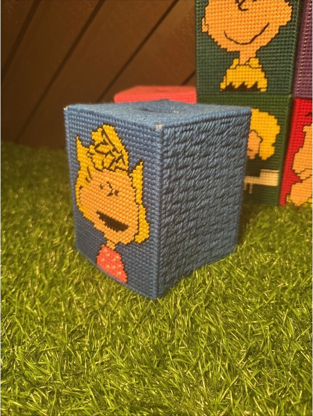 Vtg Peanuts Plastic Canvas Tissue Box Covers Lot of 8 Charlie Brown Snoopy Lucy